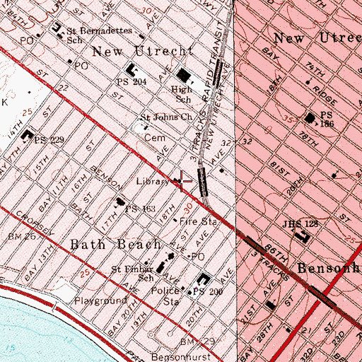 Topographic Map of New Utrecht Branch Brooklyn Public Library, NY