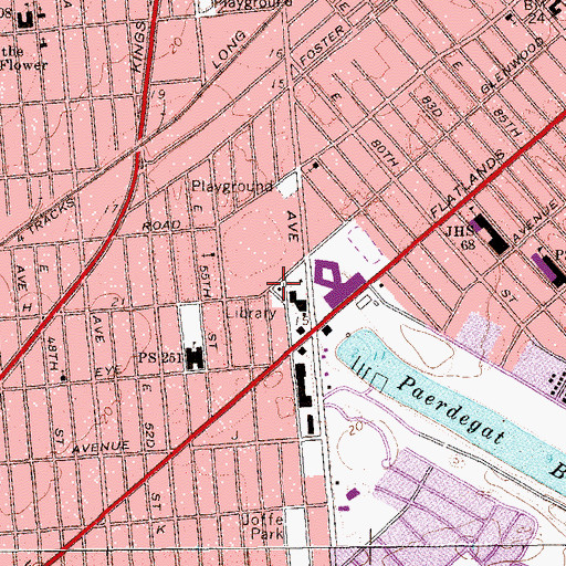 Topographic Map of Paerdegat Branch Brooklyn Public Library, NY