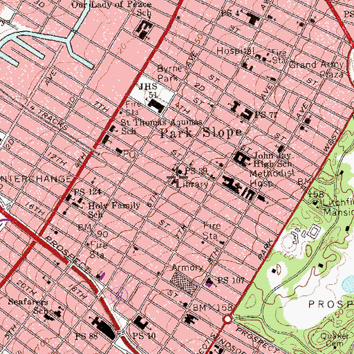 Topographic Map of Park Slope Branch Brooklyn Public Library, NY