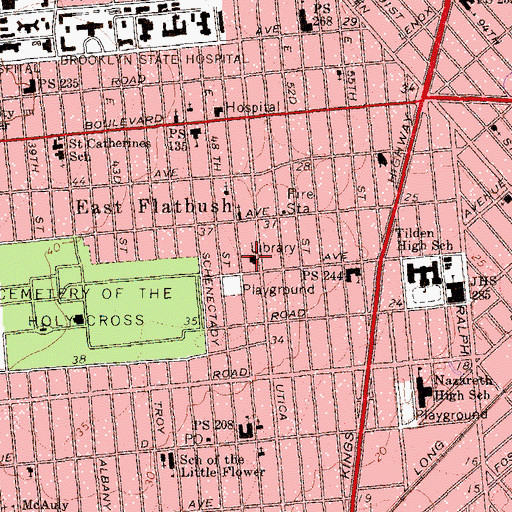 Topographic Map of Rugby Branch Brooklyn Public Library, NY