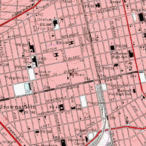 Topographic Map of Stone Avenue Branch Brooklyn Public Library, NY