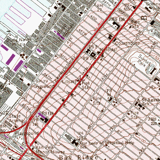 Topographic Map of Sunset Park Branch Brooklyn Public Library, NY
