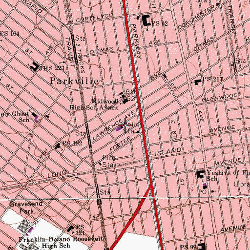 Topographic Map of New York Police Department 70th Precinct Station, NY