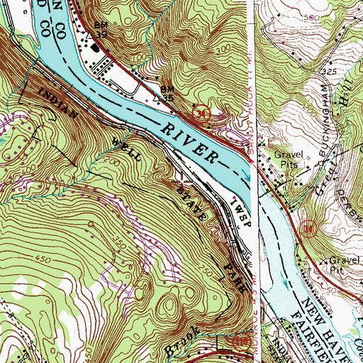 Topographic Map of Indian Well State Park, CT