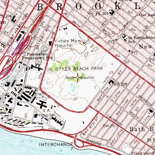 Topographic Map of Dyker Beach Golf Course, NY
