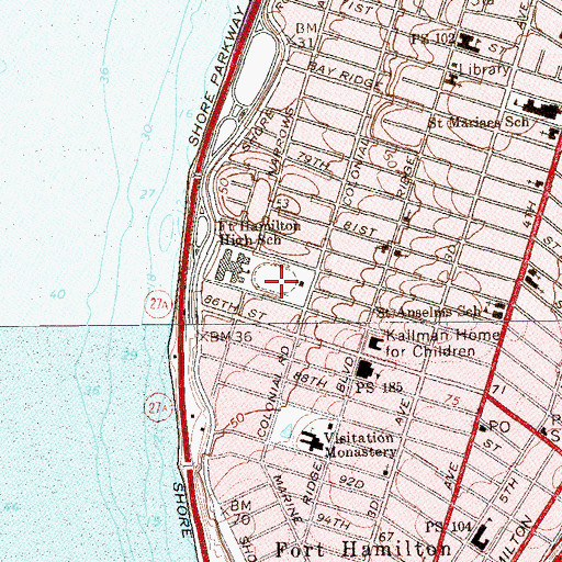Topographic Map of Fort Hamilton Athletic Field, NY