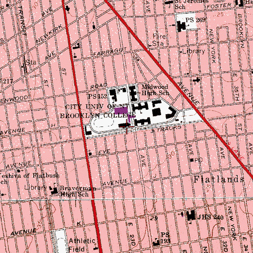Topographic Map of Roosevelt Hall, NY