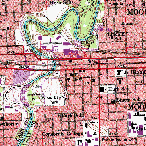 Topographic Map of Moorhead City Library, MN