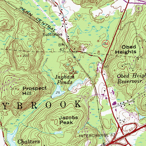 Topographic Map of Ingham Ponds, CT