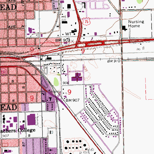 Topographic Map of Moorhead Senior High School, MN