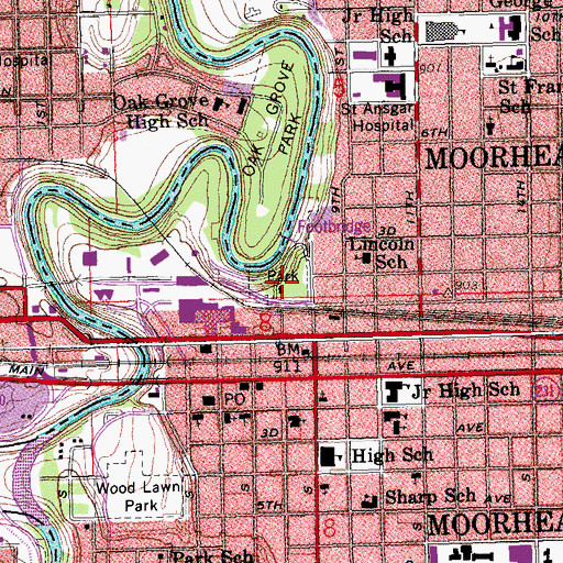 Topographic Map of Memorial Park, MN