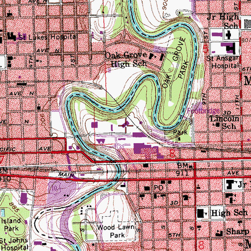 Topographic Map of Moorhead City Hall, MN