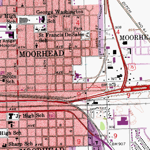 Topographic Map of Park Christian School, MN