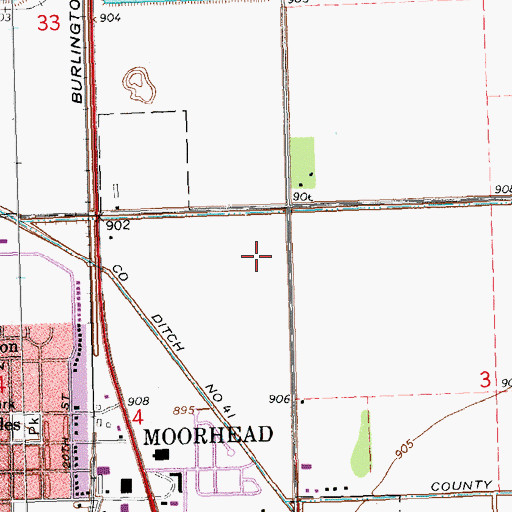 Topographic Map of Moorhead Softball Diamonds, MN