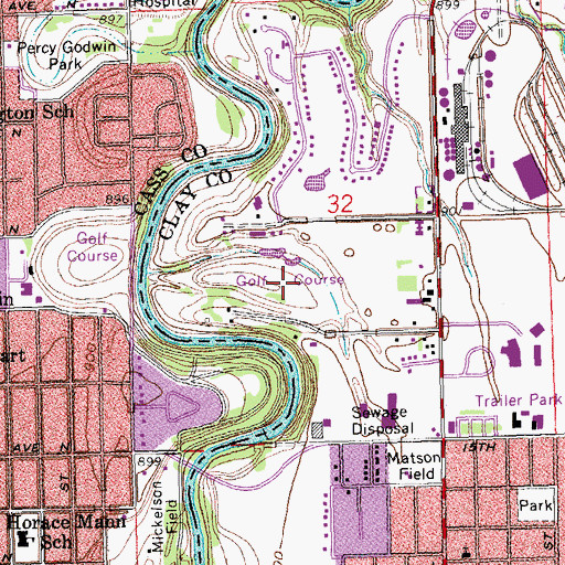 Topographic Map of Moorhead Country Club, MN