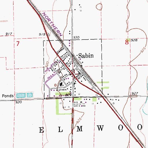Topographic Map of Sabin Post Office, MN