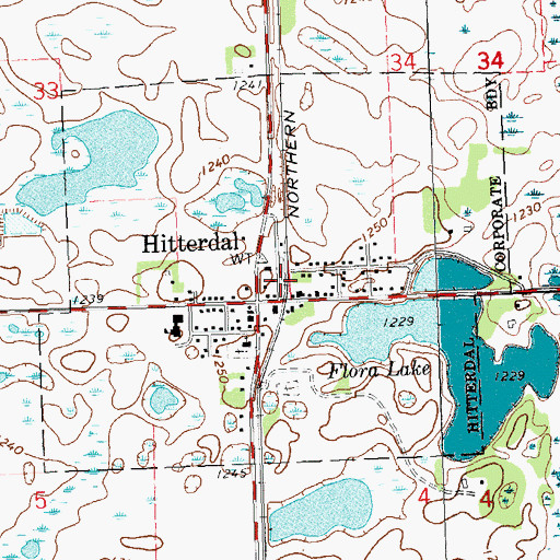 Topographic Map of Hitterdal, MN