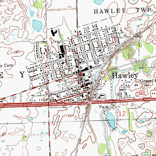 Topographic Map of Hawley City Police Department, MN