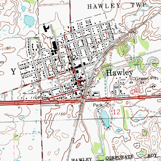 Topographic Map of Hawley Post Office, MN
