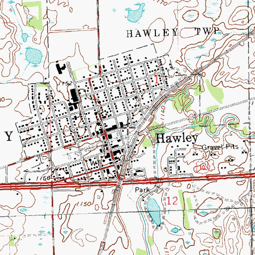Topographic Map of Hawley, MN