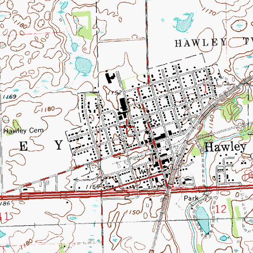 Topographic Map of Hawley Lutheran Church, MN