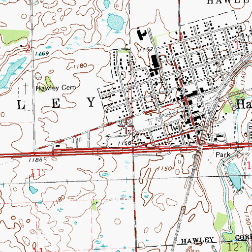 Topographic Map of Hawley United Methodist Church, MN