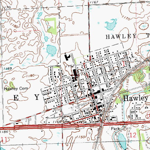 Topographic Map of Hawley High School, MN