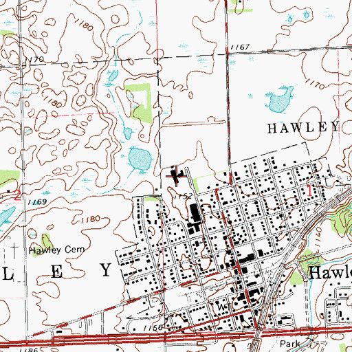Topographic Map of Hawley Elementary School, MN