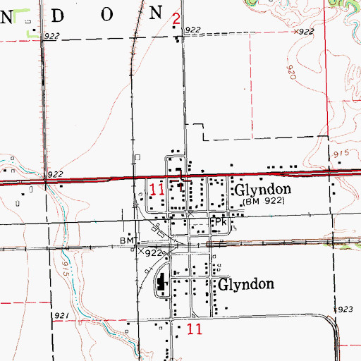 Topographic Map of Glyndon Post Office, MN
