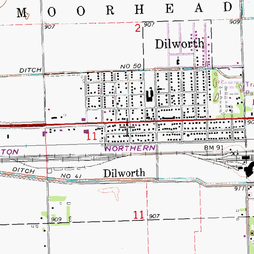 Topographic Map of Dilworth Presbyterian Church, MN