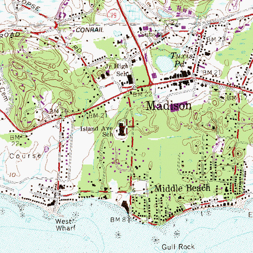 Topographic Map of Island Avenue School, CT
