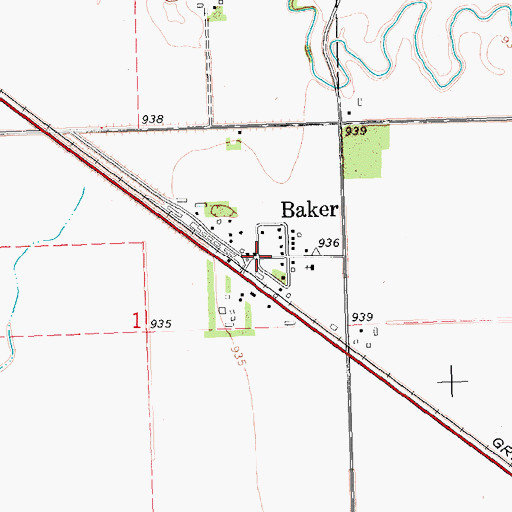 Topographic Map of Baker Post Office, MN