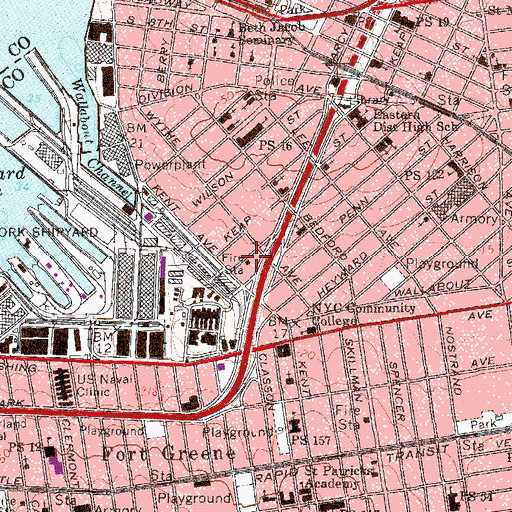 Topographic Map of Brooklyn Fire Station, NY