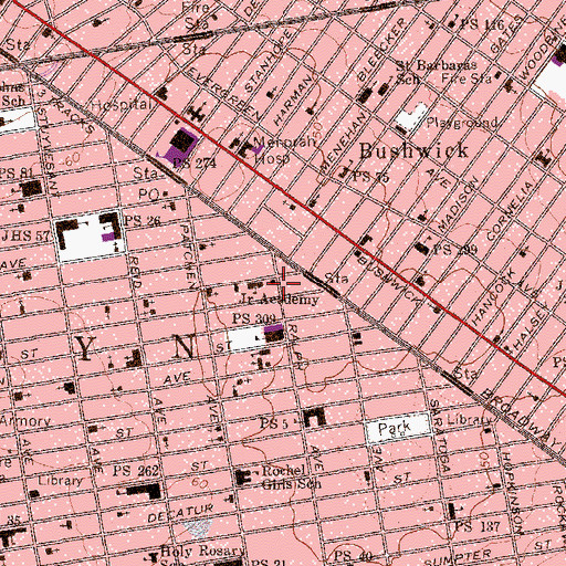 Topographic Map of Fire Department New York Engine 222 Battalion 37, NY