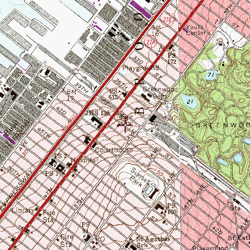 Topographic Map of Fire Department New York Engine Company 228 Sunset Park, NY