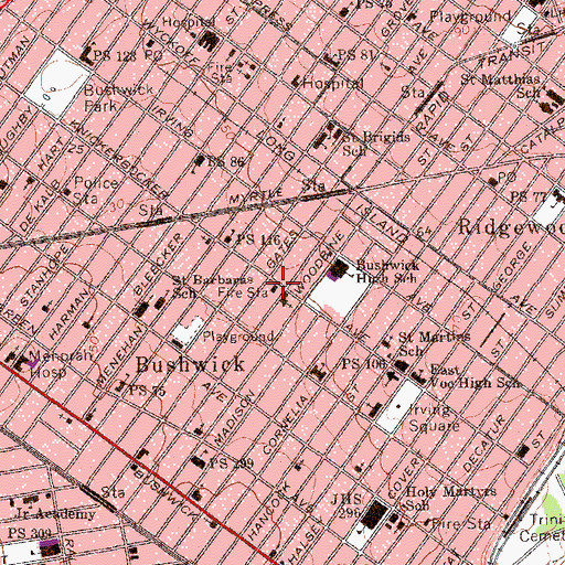 Topographic Map of Fire Department New York City Engine 277 Ladder 112, NY