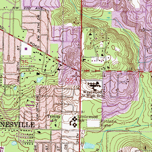 Topographic Map of Westwood Hills Church of God, FL