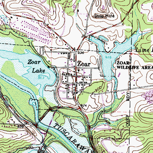 Topographic Map of Zoar Post Office, OH