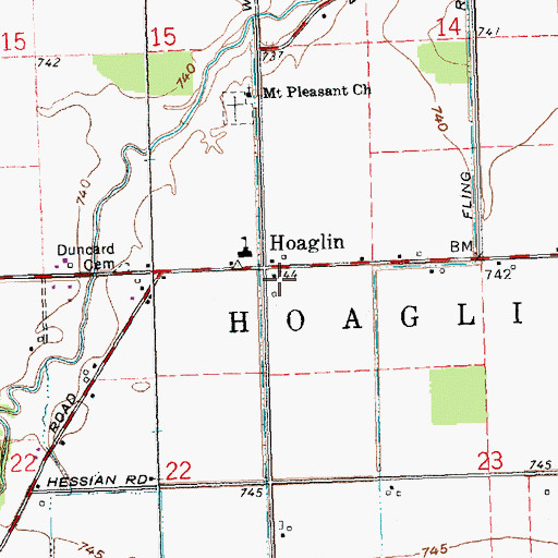 Topographic Map of Hoaglin Post Office (historical), OH