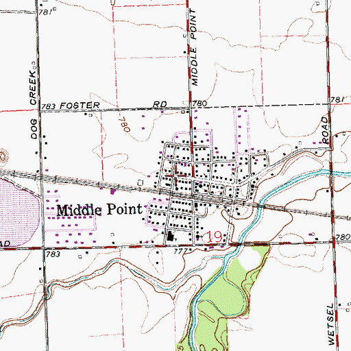 Topographic Map of Middle Point Post Office, OH