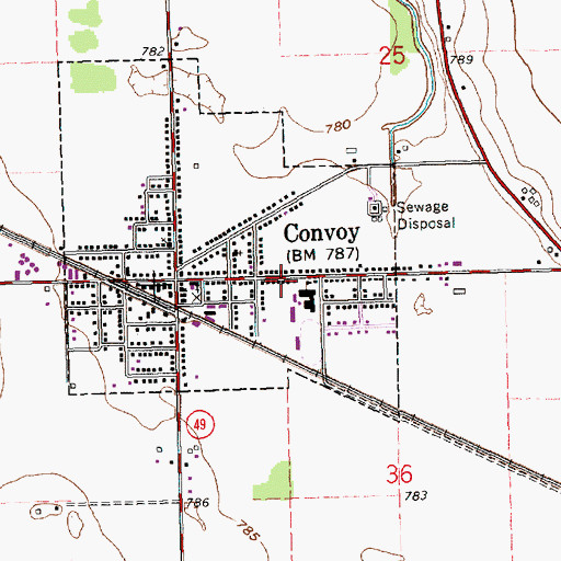 Topographic Map of Convoy Post Office, OH