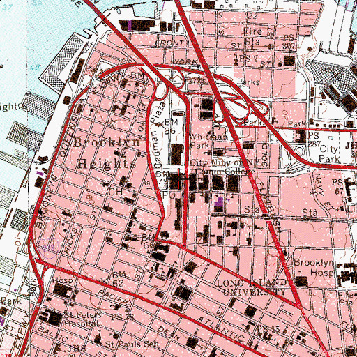 Topographic Map of Downtown Station Brooklyn Post Office, NY