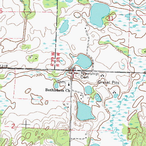 Topographic Map of Queen Township Cemetery, MN