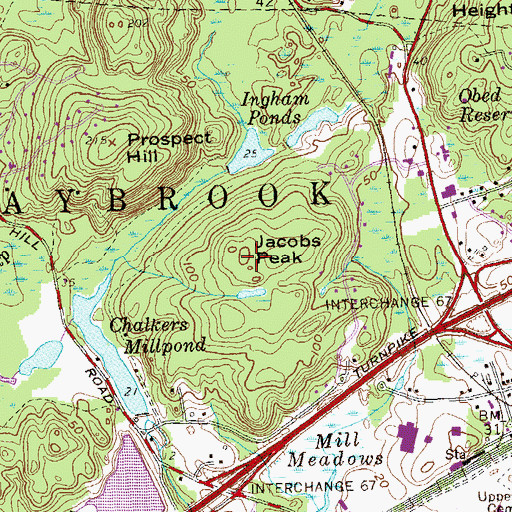 Topographic Map of Jacobs Peak, CT