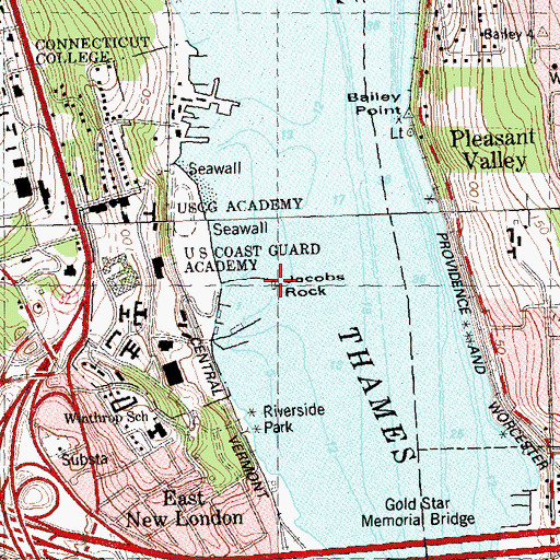 Topographic Map of Jacobs Rock, CT