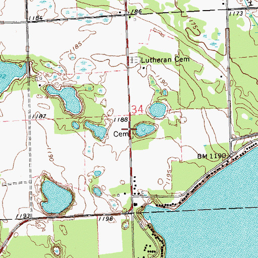 Topographic Map of Lakeside Cemetery, MN