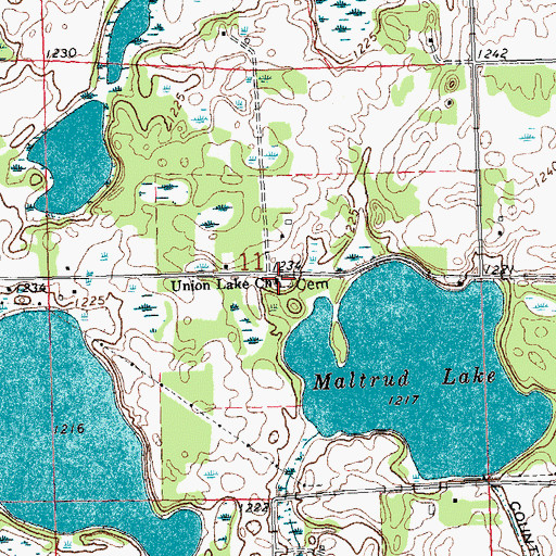Topographic Map of Union Lake Cemetery, MN