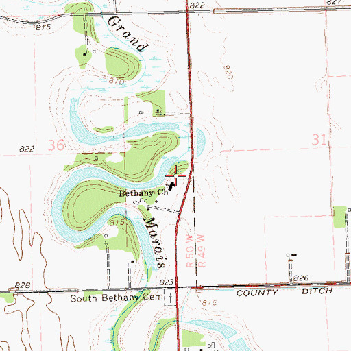 Topographic Map of Bethany Cemetery, MN