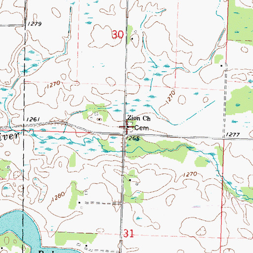 Topographic Map of Zion Cemetery, MN