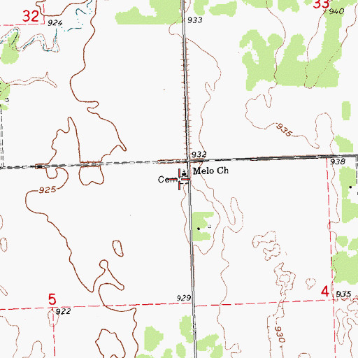 Topographic Map of Melo Lutheran Cemetery, MN